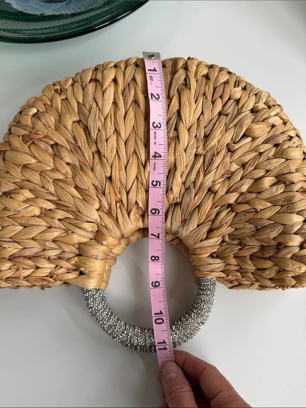 Unbranded Natural Woven Straw Handbag with Rhinestone Handle